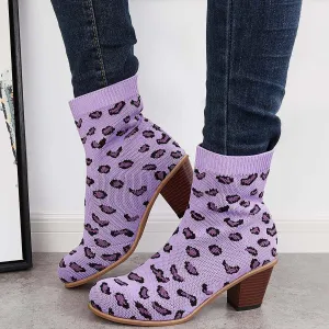 Chunky Convenient Limited access Ankle Sock Block Knitted Booties Boots Stretch Heel