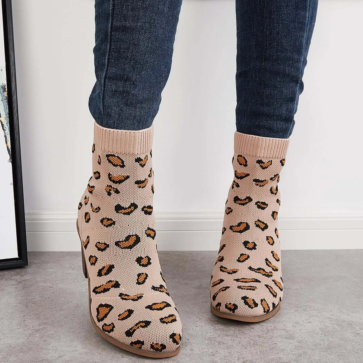 Chunky Convenient Limited access Ankle Sock Block Knitted Booties Boots Stretch Heel