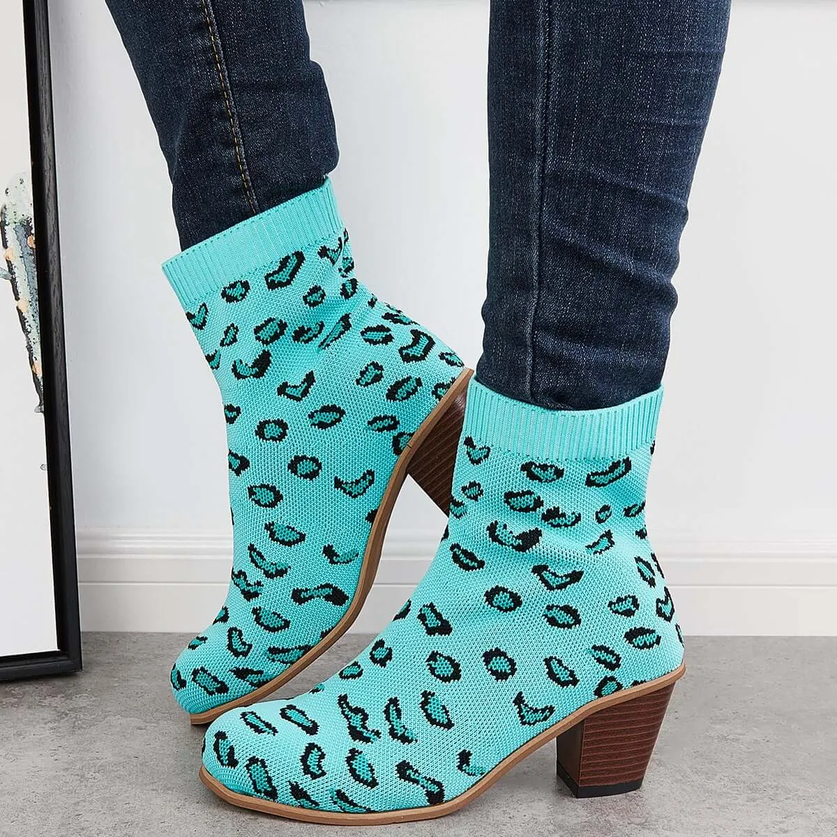 Chunky Convenient Limited access Ankle Sock Block Knitted Booties Boots Stretch Heel
