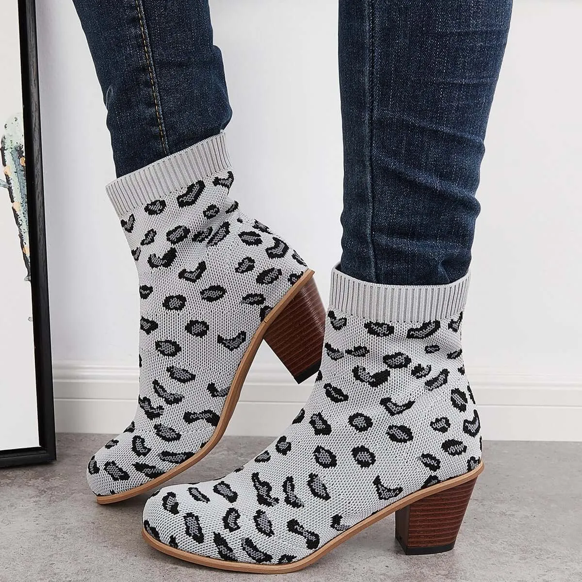 Chunky Convenient Limited access Ankle Sock Block Knitted Booties Boots Stretch Heel