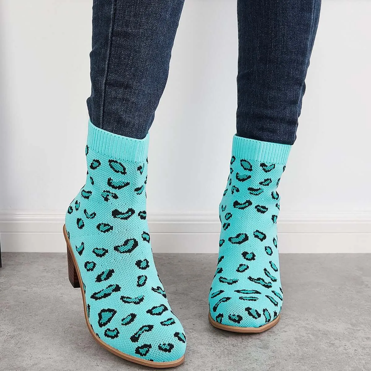 Chunky Convenient Limited access Ankle Sock Block Knitted Booties Boots Stretch Heel