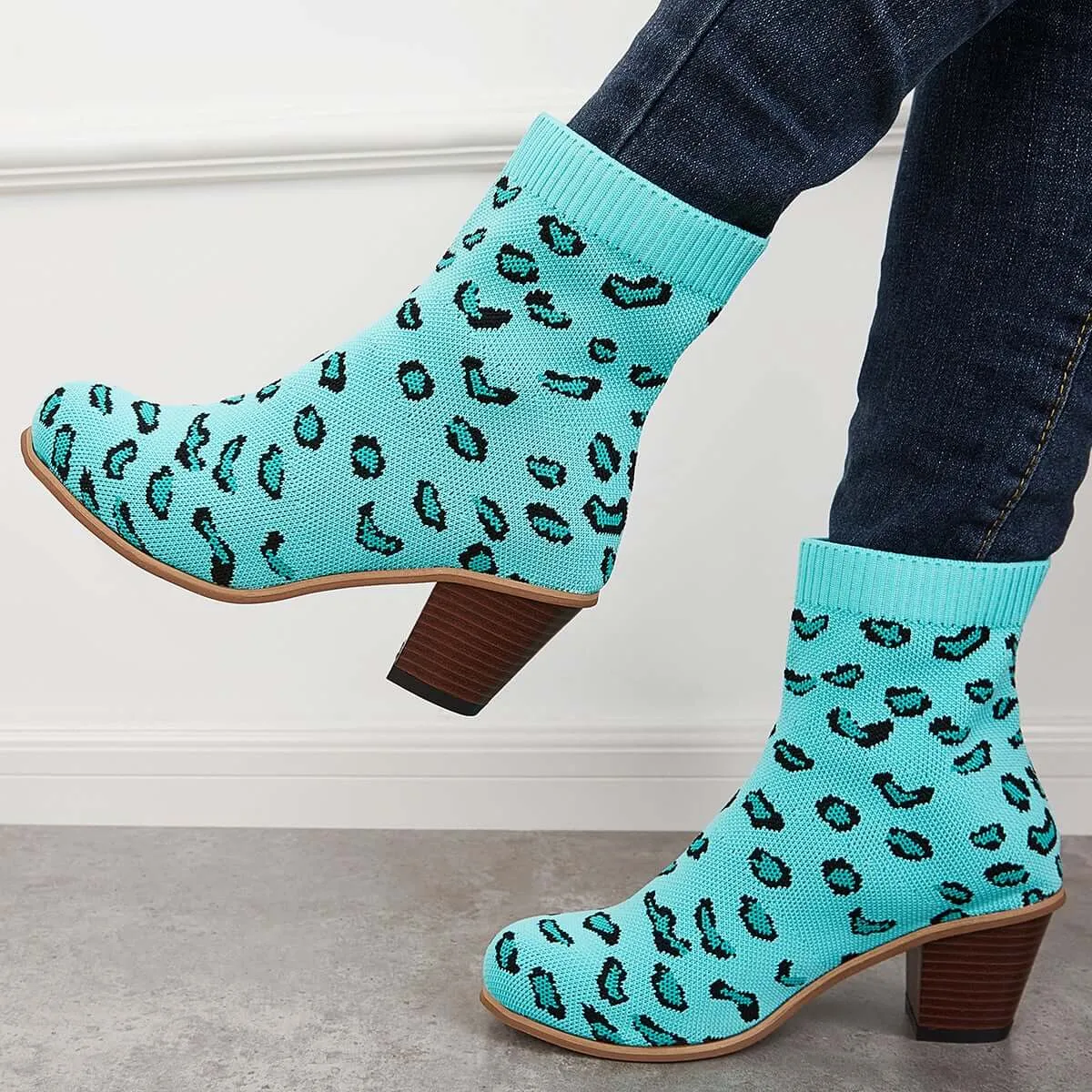 Chunky Convenient Limited access Ankle Sock Block Knitted Booties Boots Stretch Heel