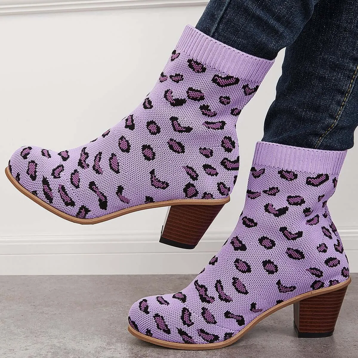 Chunky Convenient Limited access Ankle Sock Block Knitted Booties Boots Stretch Heel