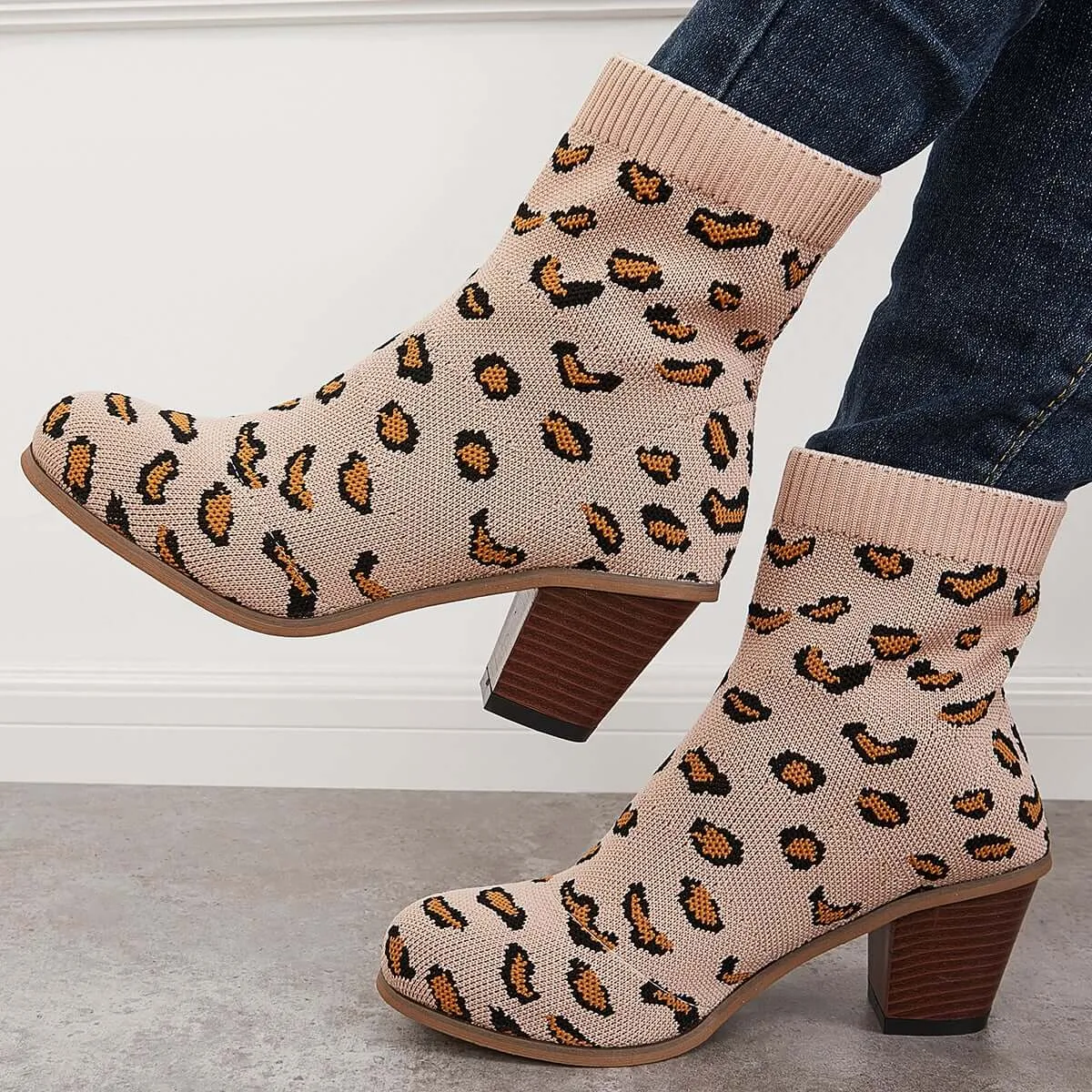 Chunky Convenient Limited access Ankle Sock Block Knitted Booties Boots Stretch Heel