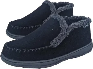 Clarks Men's Suede Leather Sherpa Lined Ankle Bootie Slippers, JMH1952- Indoor/Outdoor Slip-Ons - Comfy & Durable Ankle Boots with Plush Lining Padded Insole & Gripped Rubber Outsoles (8 M US, Black)