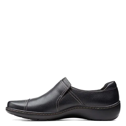 Clarks Women's Cora Poppy Loafer, Black Tumbled, 12