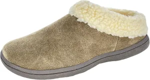 Clarks Womens Slipper Suede Leather With Faux Sherpa Collar JMH1894 - Plush Memory Foam Footbed - Indoor Outdoor House Slippers For Women (7 M US, Sage)