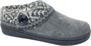 Clarks Womens Suede Leather Comfort Clog Knitted Collar Slipper - Plush Faux Fur Trim - Indoor Outdoor House Slippers For Women (6 M US, Grey/Grey Multi)