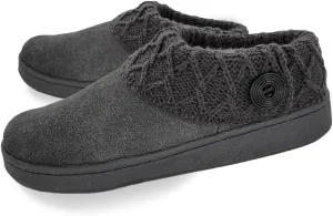 Clarks Womens Suede Leather Comfort Clog Knitted Collar Slipper - Plush Faux Fur Trim - Indoor Outdoor House Slippers For Women (Grey/GreyX 6M)