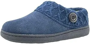 Clarks Womens Suede Leather Comfort Clog Knitted Collar Slipper - Plush Faux Fur Trim - Indoor Outdoor House Slippers for Women