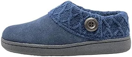 Clarks Womens Suede Leather Comfort Clog Knitted Collar Slipper - Plush Faux Fur Trim - Indoor Outdoor House Slippers for Women