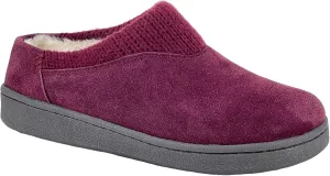 Clarks Womens Suede Slipper JMH2175 With Knit Collar - Soft Plush Faux Fur Lined - Indoor Outdoor House Slippers For Women (8 M US, Burgundy)