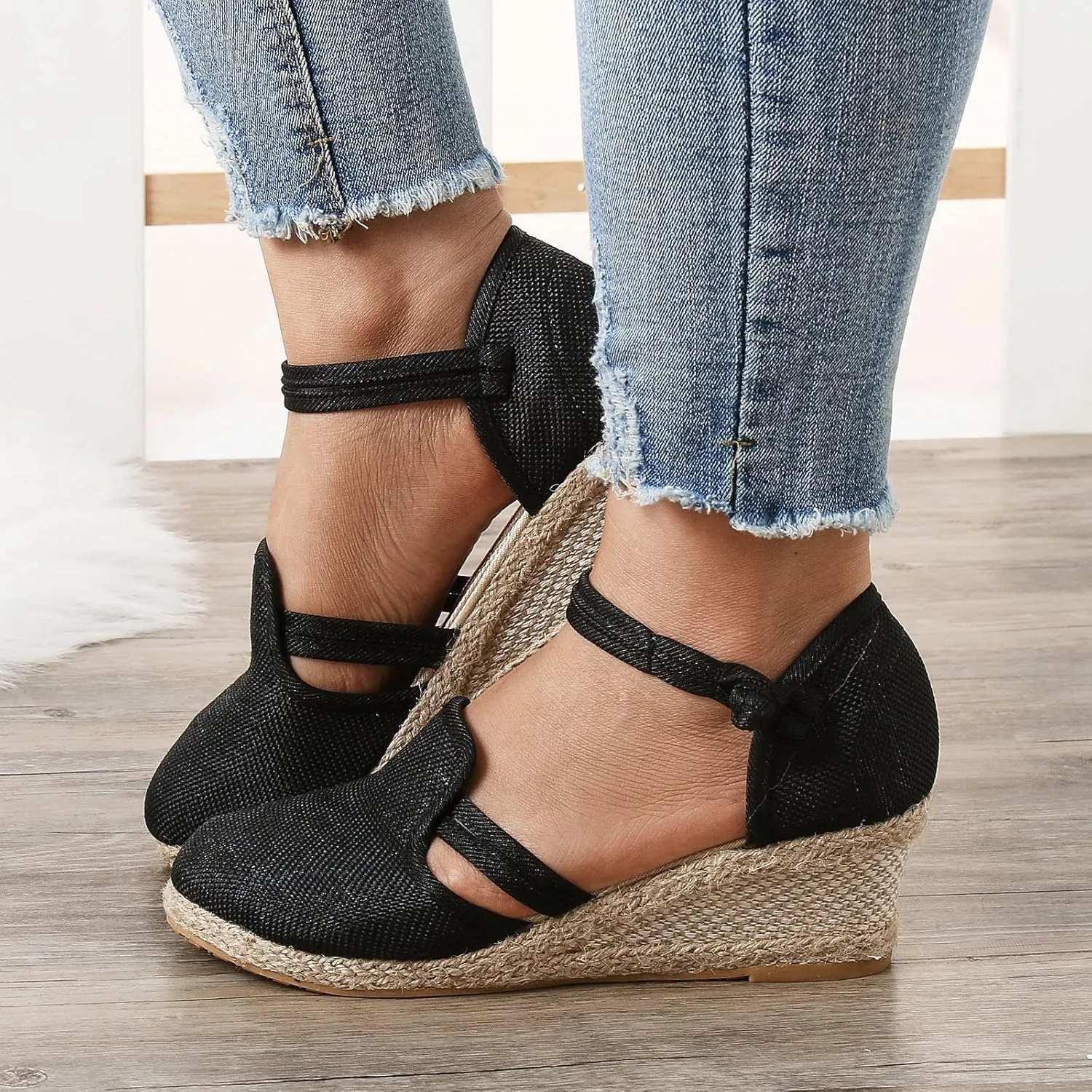 Closed Toe Sandals Women 2025, Women's Ankle Strap Espadrille Wedge Sandals Casual Low Wedge Heel Ankle Strap Espadrille Comfortable Platform Wedge Shoes