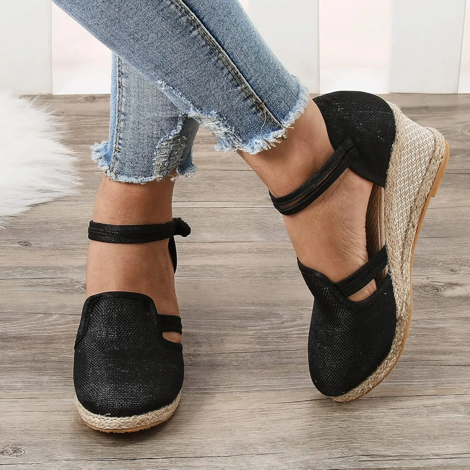Closed Toe Sandals Women 2025, Women's Ankle Strap Espadrille Wedge Sandals Casual Low Wedge Heel Ankle Strap Espadrille Comfortable Platform Wedge Shoes