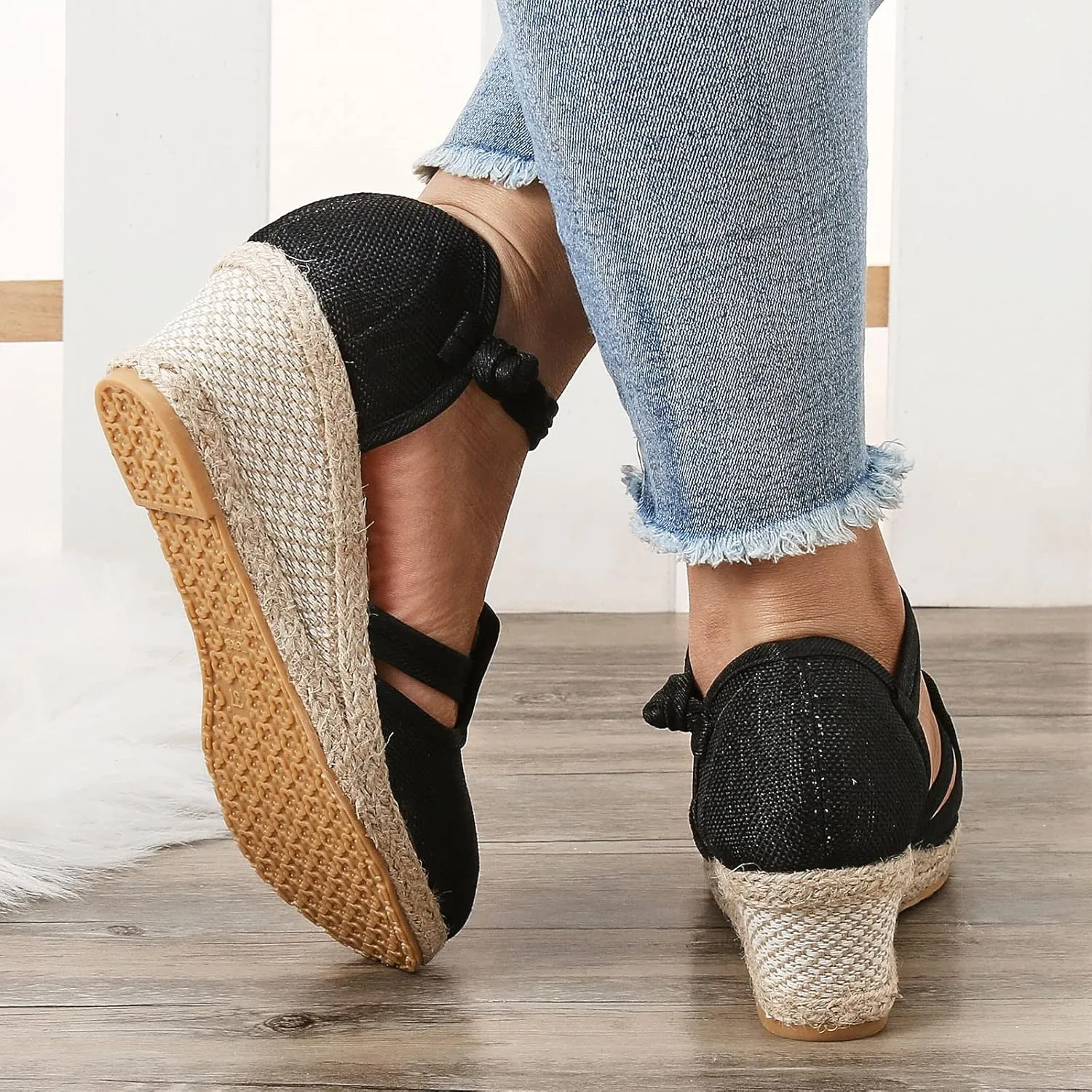 Closed Toe Sandals Women 2025, Women's Ankle Strap Espadrille Wedge Sandals Casual Low Wedge Heel Ankle Strap Espadrille Comfortable Platform Wedge Shoes