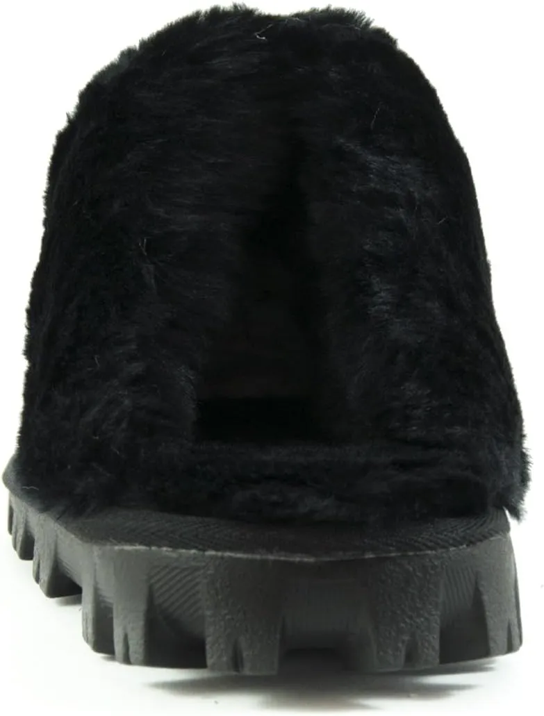 CLPP'LI Womens Slip on Faux Fur Warm Winter Mules Fluffy Suede Comfy Slippers