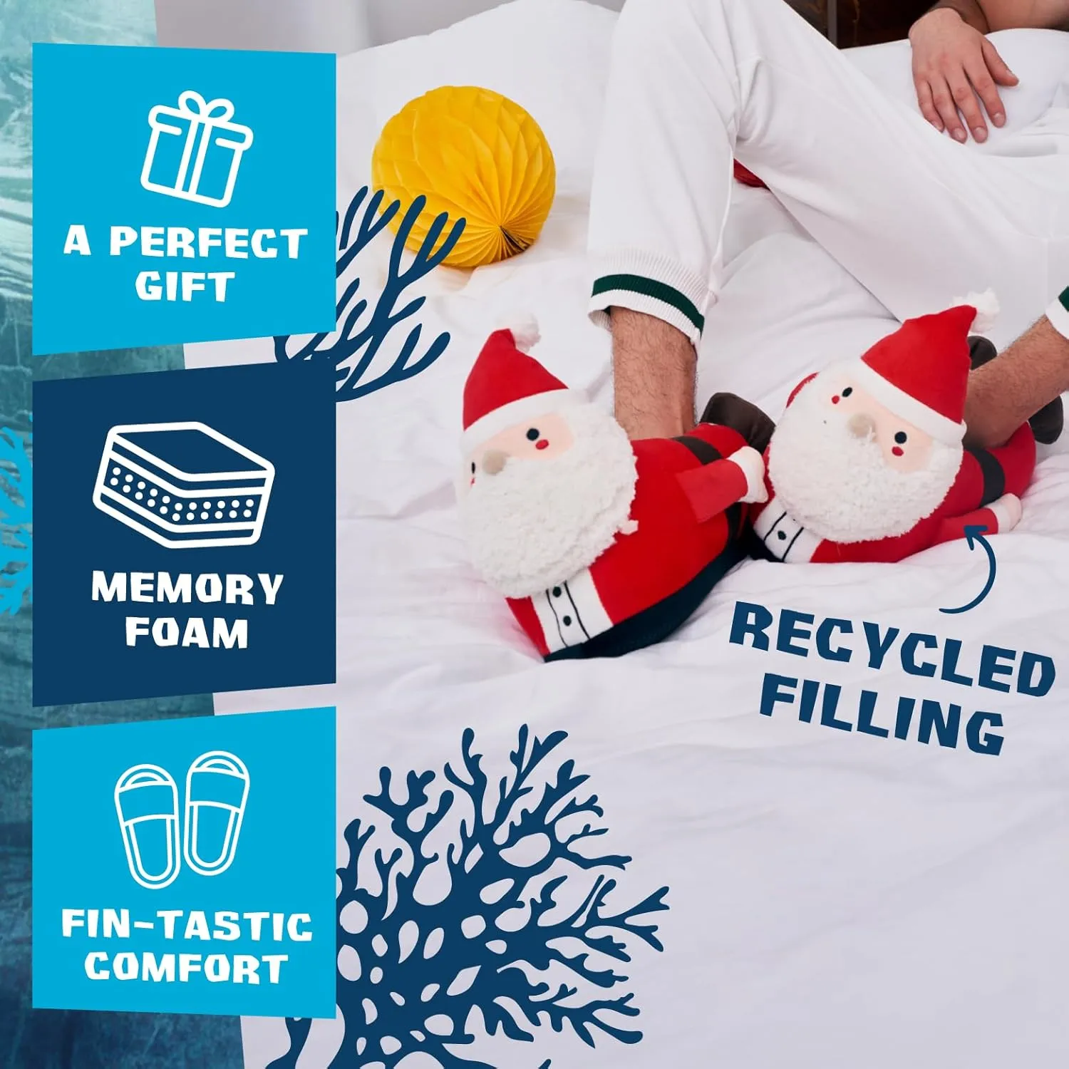 Coddies Santa Slippers | Secret Santa Gift | Funny Holiday Slippers for Men, Women & Kids | 3 Sizes: S, M, L | Gag Gift