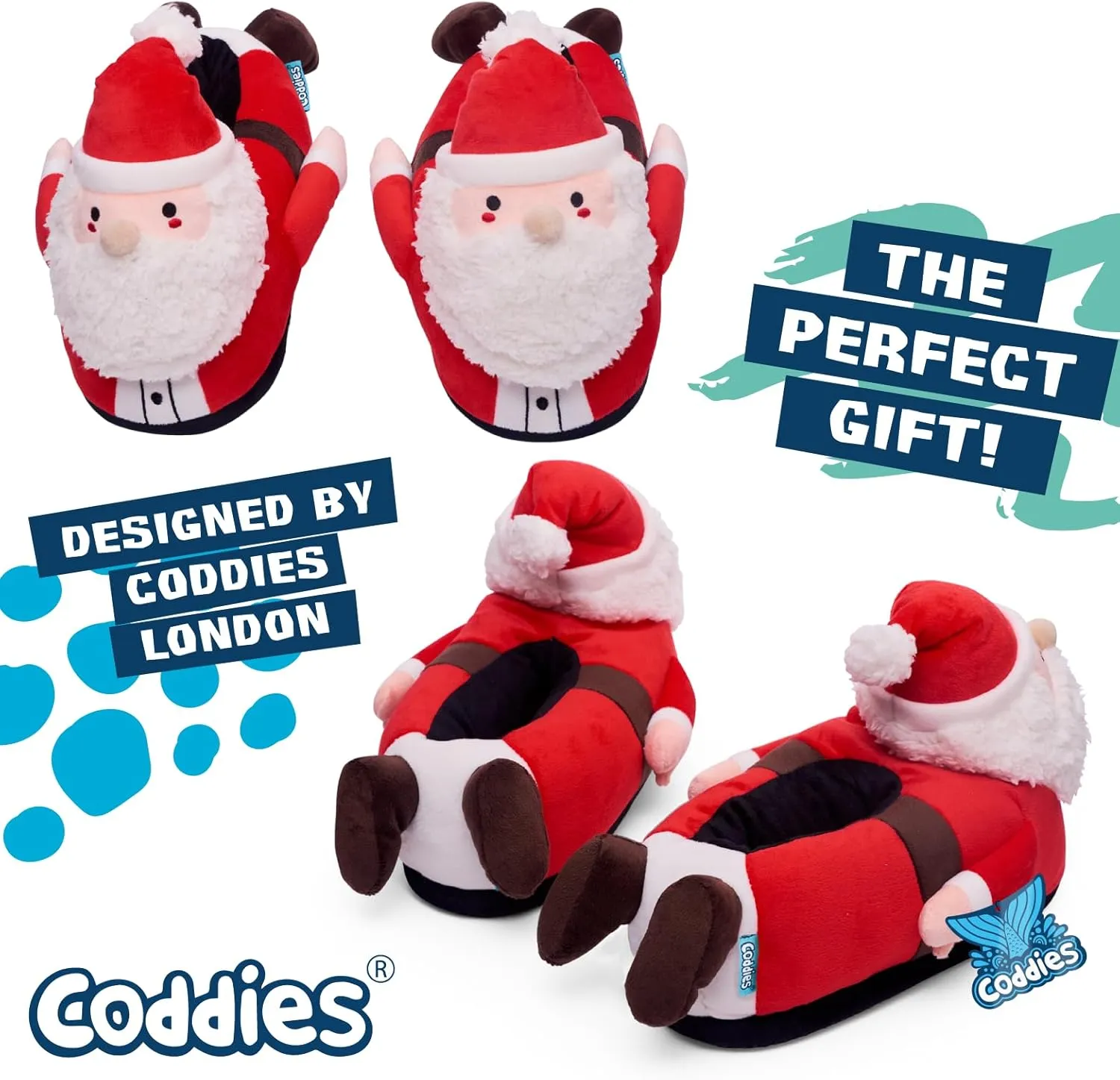 Coddies Santa Slippers | Secret Santa Gift | Funny Holiday Slippers for Men, Women & Kids | 3 Sizes: S, M, L | Gag Gift