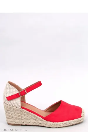 Coral Red Eco-Suede Espadrille Wedges with Ankle Strap