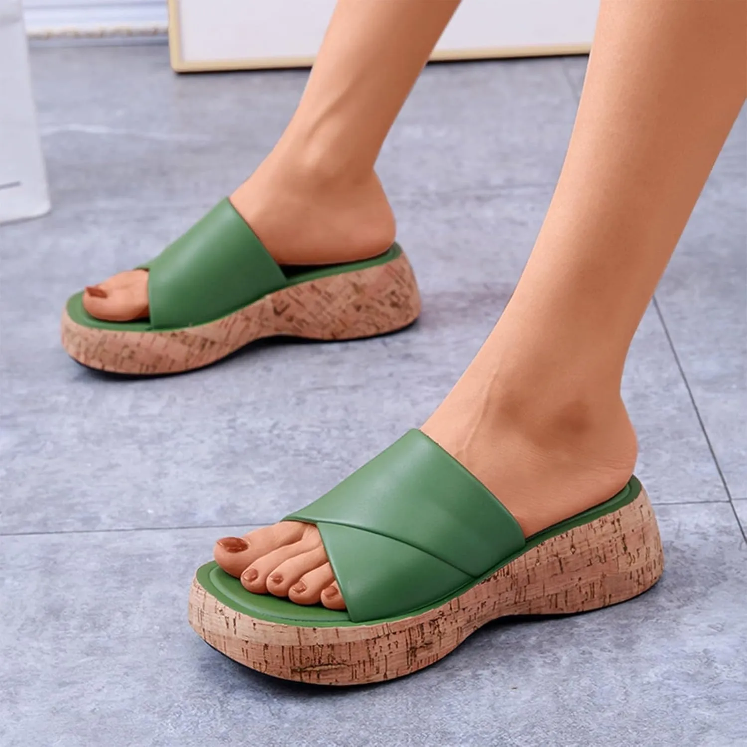 Cork Sandals for Women Open Toe Orthopedic Sandals with Arch Support Wide Width Platform Slides Leather Slip On Slides