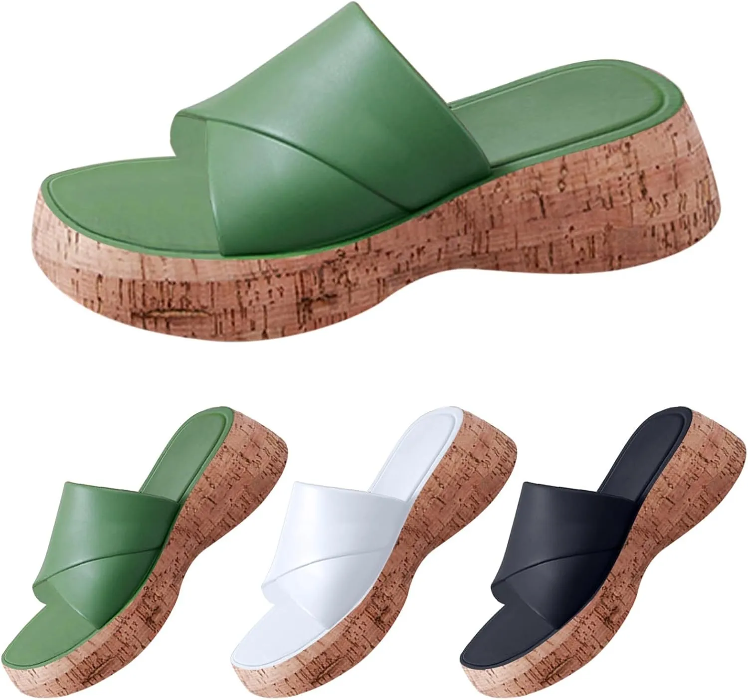 Cork Sandals for Women Open Toe Orthopedic Sandals with Arch Support Wide Width Platform Slides Leather Slip On Slides