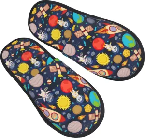 Cosmic Panda Earth House Slippers for Women Men Winter Spa Slippers Indoor Soft Home Shoes Non Slip Memory Foam Slipper for Hotel Bedroom Travel