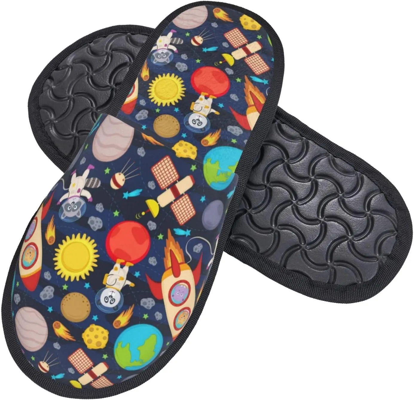 Cosmic Panda Earth House Slippers for Women Men Winter Spa Slippers Indoor Soft Home Shoes Non Slip Memory Foam Slipper for Hotel Bedroom Travel