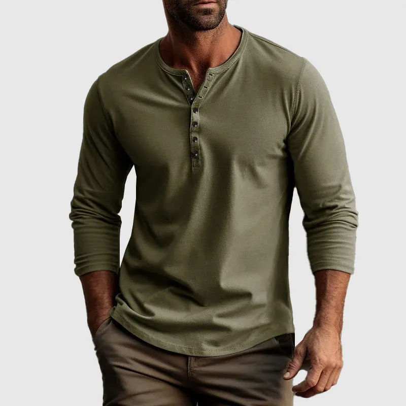 Cotton Henry™ | Men's Long Sleeve Henley Shirt | Breathable Cotton, Regular Fit, Button Placket Design