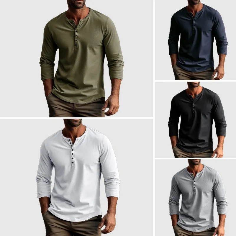 Cotton Henry™ | Men's Long Sleeve Henley Shirt | Breathable Cotton, Regular Fit, Button Placket Design