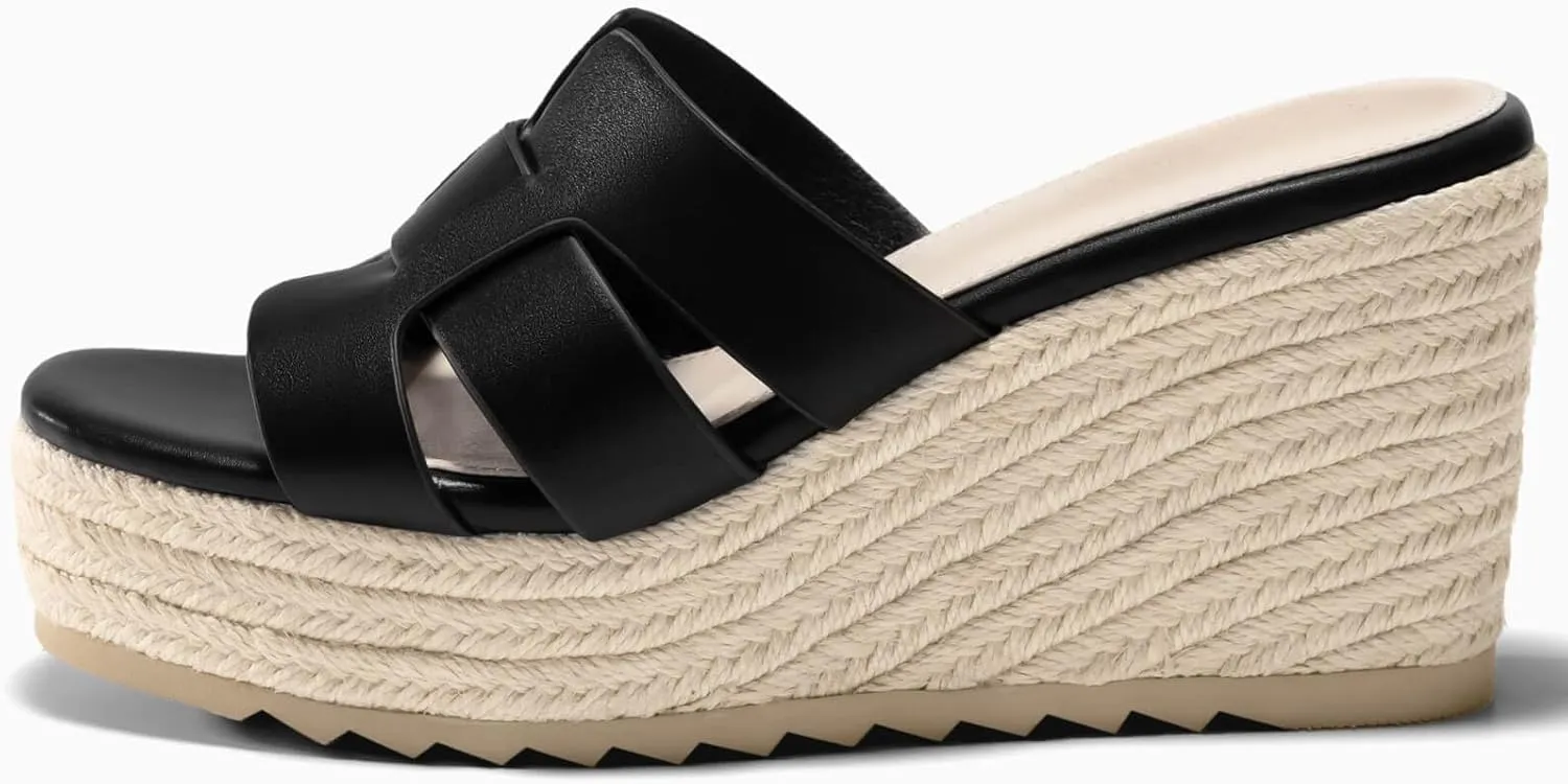 Coutgo Women's Wedge Sandals Platform Espadrille Heels Open Toe Strappy Slip On Casual Summer Slide Shoes