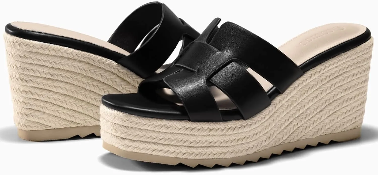 Coutgo Women's Wedge Sandals Platform Espadrille Heels Open Toe Strappy Slip On Casual Summer Slide Shoes