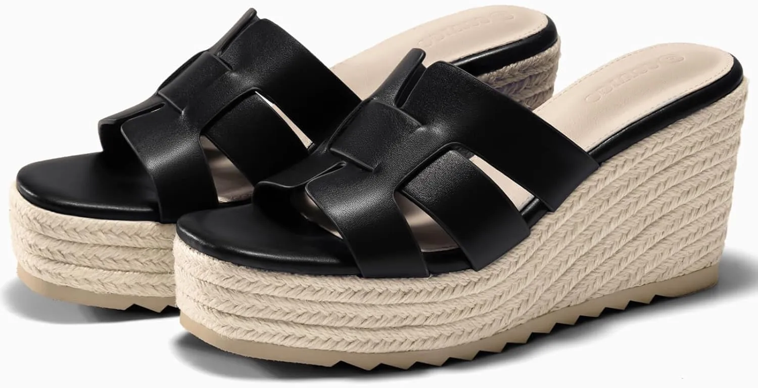 Coutgo Women's Wedge Sandals Platform Espadrille Heels Open Toe Strappy Slip On Casual Summer Slide Shoes