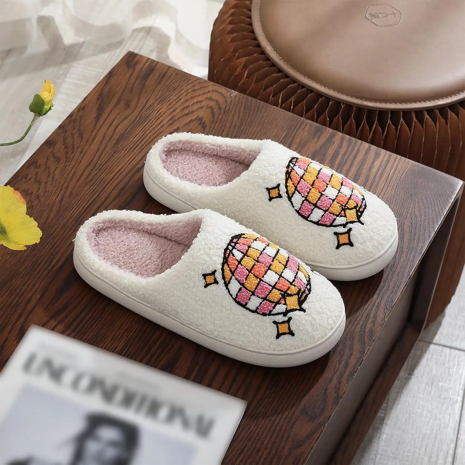 Cowboy Cowgirl Hat Slippers For Women Men Smile Face Slipper Plush Comfy Retro Preppy Slippers Warm Fuzzy House Shoes