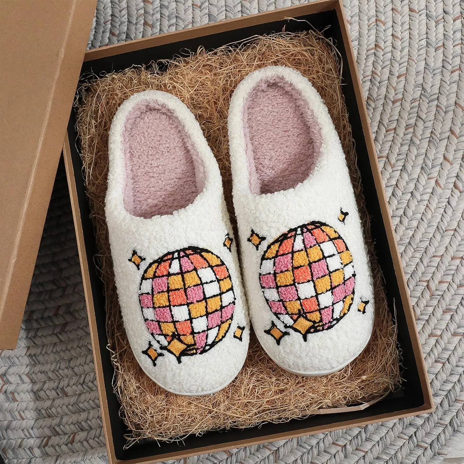 Cowboy Cowgirl Hat Slippers For Women Men Smile Face Slipper Plush Comfy Retro Preppy Slippers Warm Fuzzy House Shoes
