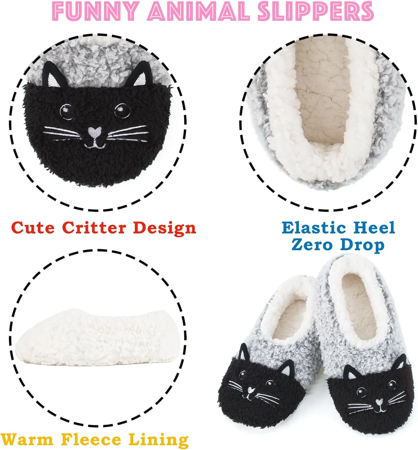 Cozylook Cute Animal House Slippers - Fuzzy Warm Bedroom Slipper Socks Non-Slip Grippers with Funny Face Designs, Fun Christmas Gifts Unique