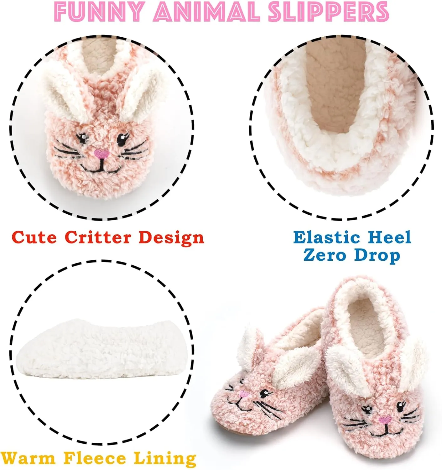 Cozylook Cute Animal House Slippers - Fuzzy Warm Bedroom Slipper Socks Non-Slip Grippers with Funny Face Designs, Fun Christmas Gifts Unique