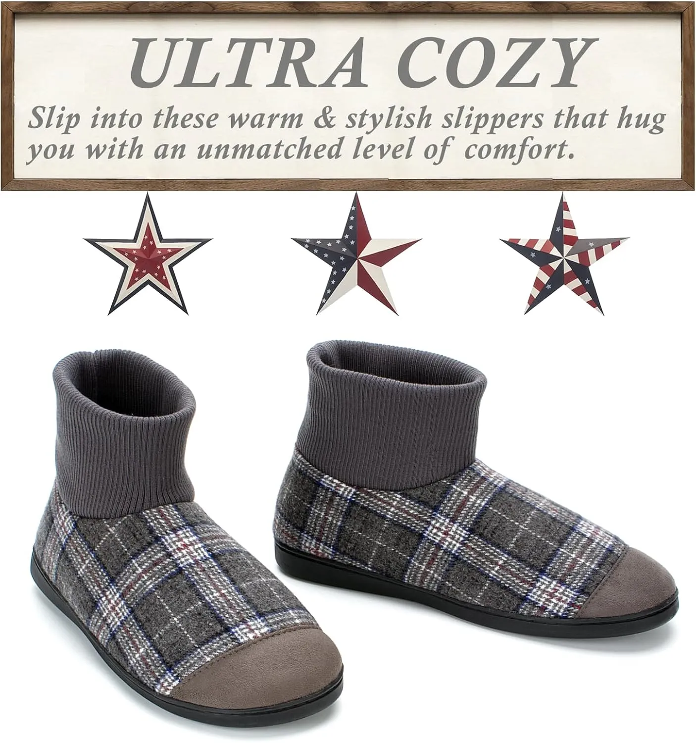Cozylook Mens Slipper Socks Fleece Lined Non-slip Soles, Winter Soft Thick Cozy Home Boots, Warm Fuzzy House Shoes Indoor