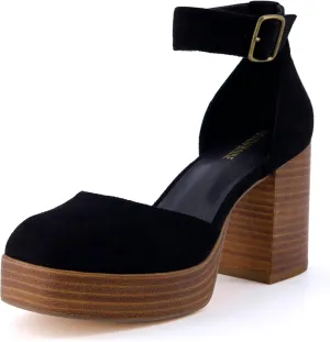 CUSHIONAIRE Women's Tanner Leather stack block heel with Memory Foam Padding, Wide Widths Available