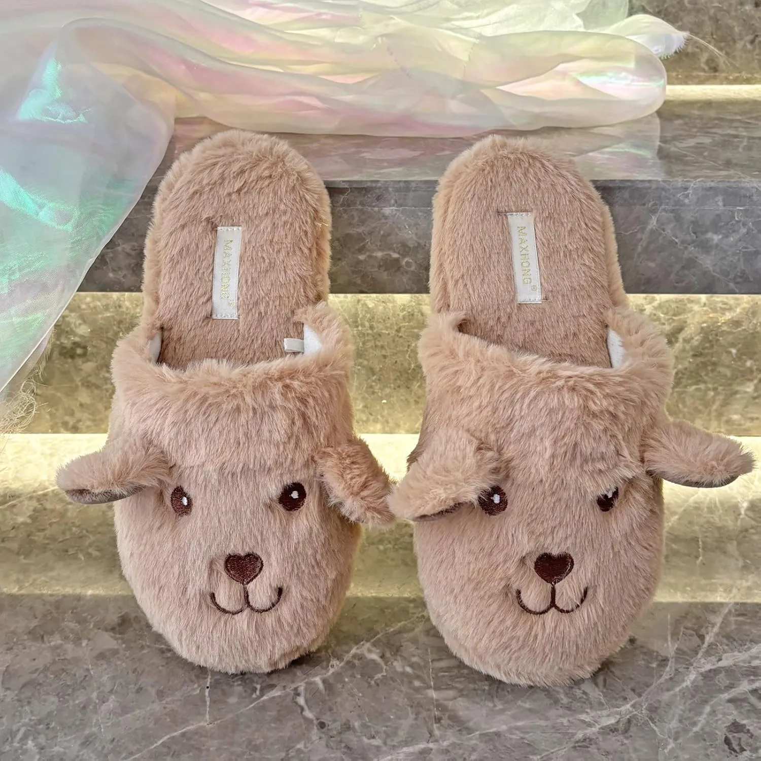 Cute Animal Slipper for women Cozy Memory Foam House Slippers Plush Fleece Lining Soft Comfy Non-Slip Sole Indoor Cat Dog Bunny Slippers