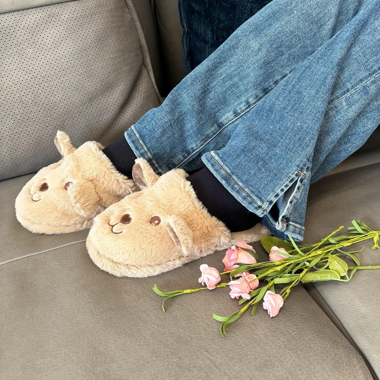 Cute Animal Slipper for women Cozy Memory Foam House Slippers Plush Fleece Lining Soft Comfy Non-Slip Sole Indoor Cat Dog Bunny Slippers