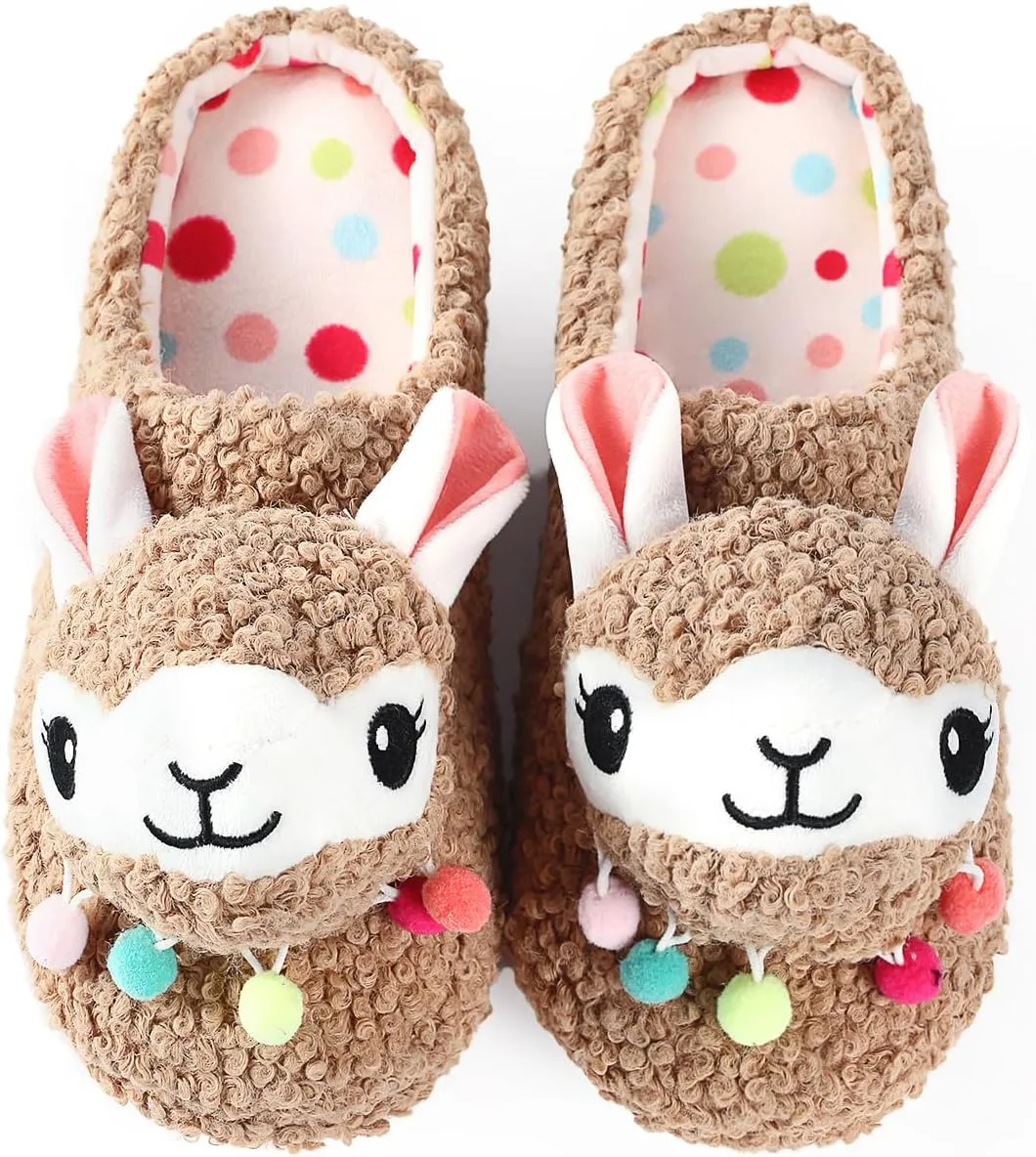 Cute Animal Slippers - Soft Fuzzy Alpaca & Llama Memory Foam for Women - Indoor Warm Non-Slip Bedroom Slippers