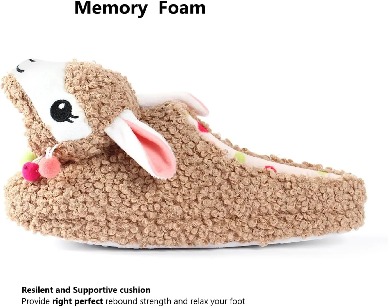 Cute Animal Slippers - Soft Fuzzy Alpaca & Llama Memory Foam for Women - Indoor Warm Non-Slip Bedroom Slippers