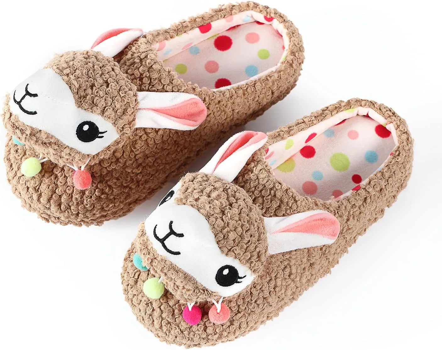 Cute Animal Slippers - Soft Fuzzy Alpaca & Llama Memory Foam for Women - Indoor Warm Non-Slip Bedroom Slippers