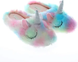Cute Animal Unicorn Slippers | Rainbow Moose Elf Plush Home Slides | Fluffy Girls Gift Shoes