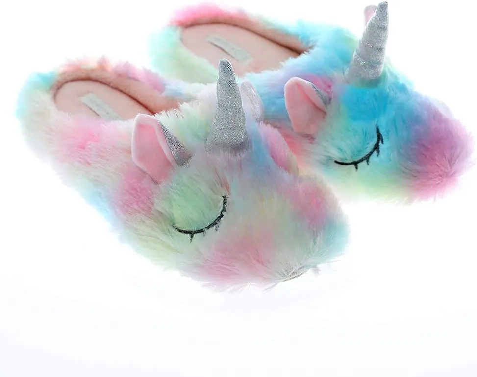 Cute Animal Unicorn Slippers | Rainbow Moose Elf Plush Home Slides | Fluffy Girls Gift Shoes