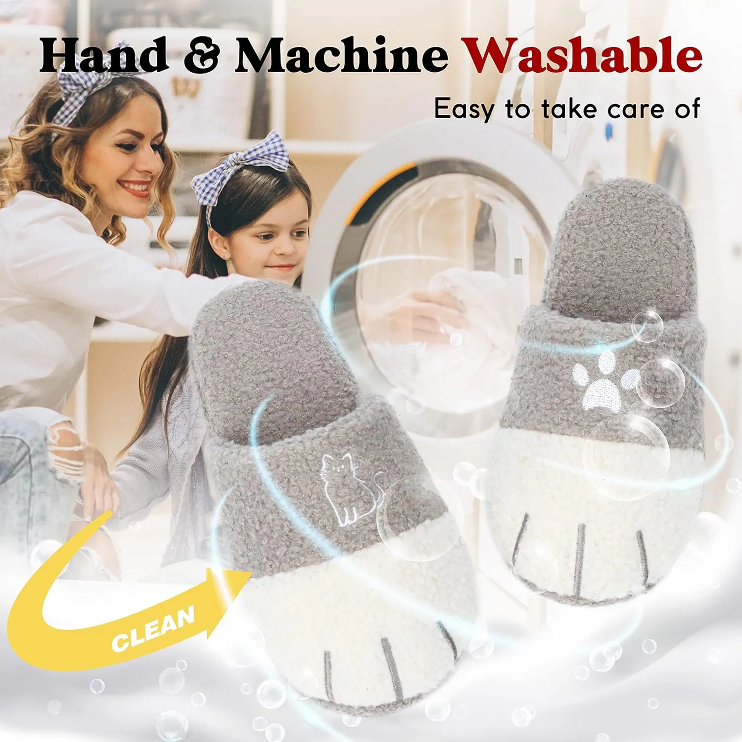 Cute Cat Paw Animal Slippers Anti-Skid Memory Foam House Shoes Warm Fluffy Fuzzy Women Slippers Christmas Halloween Gifts