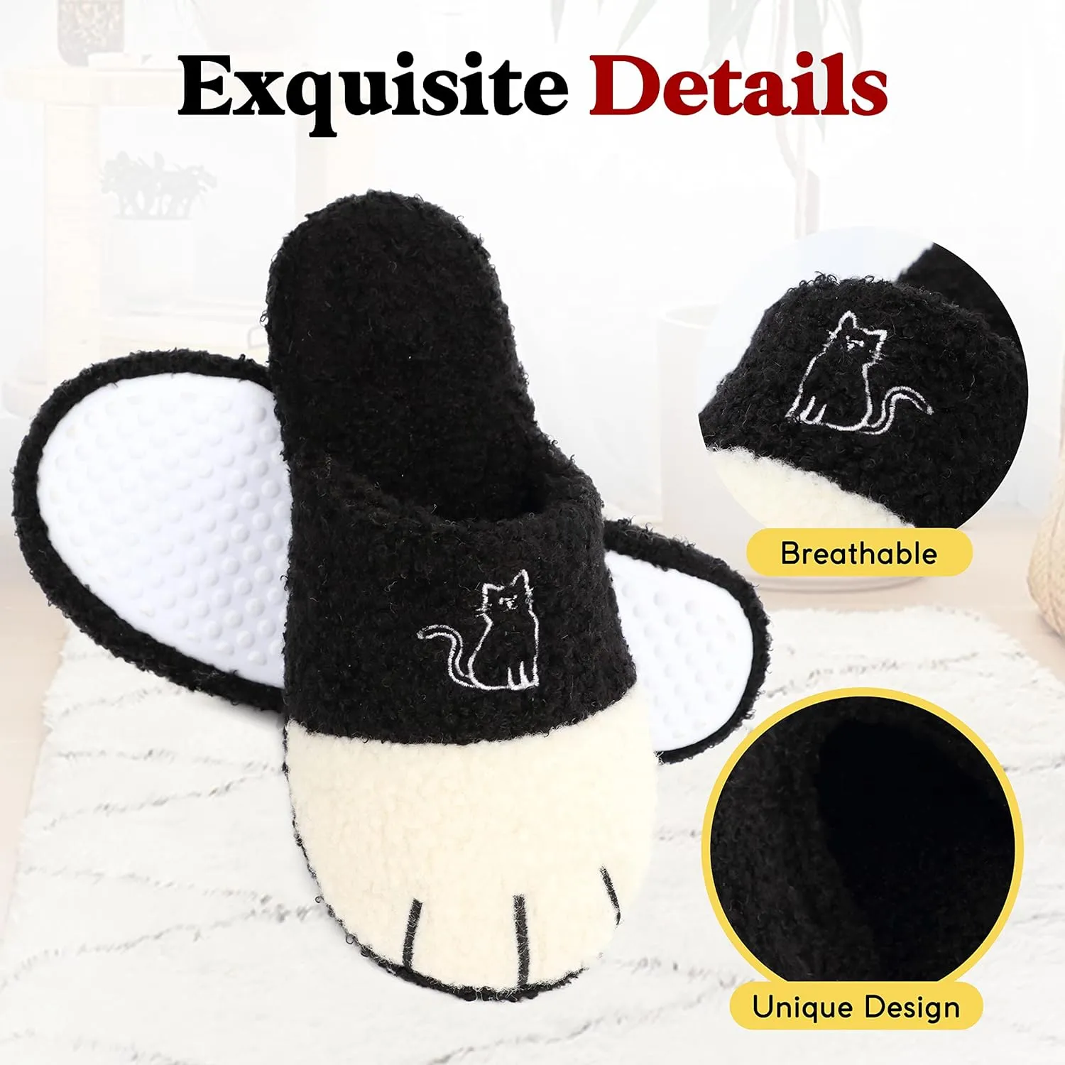 Cute Cat Paw Animal Slippers Anti-Skid Memory Foam House Shoes Warm Fluffy Fuzzy Women Slippers Christmas Halloween Gifts