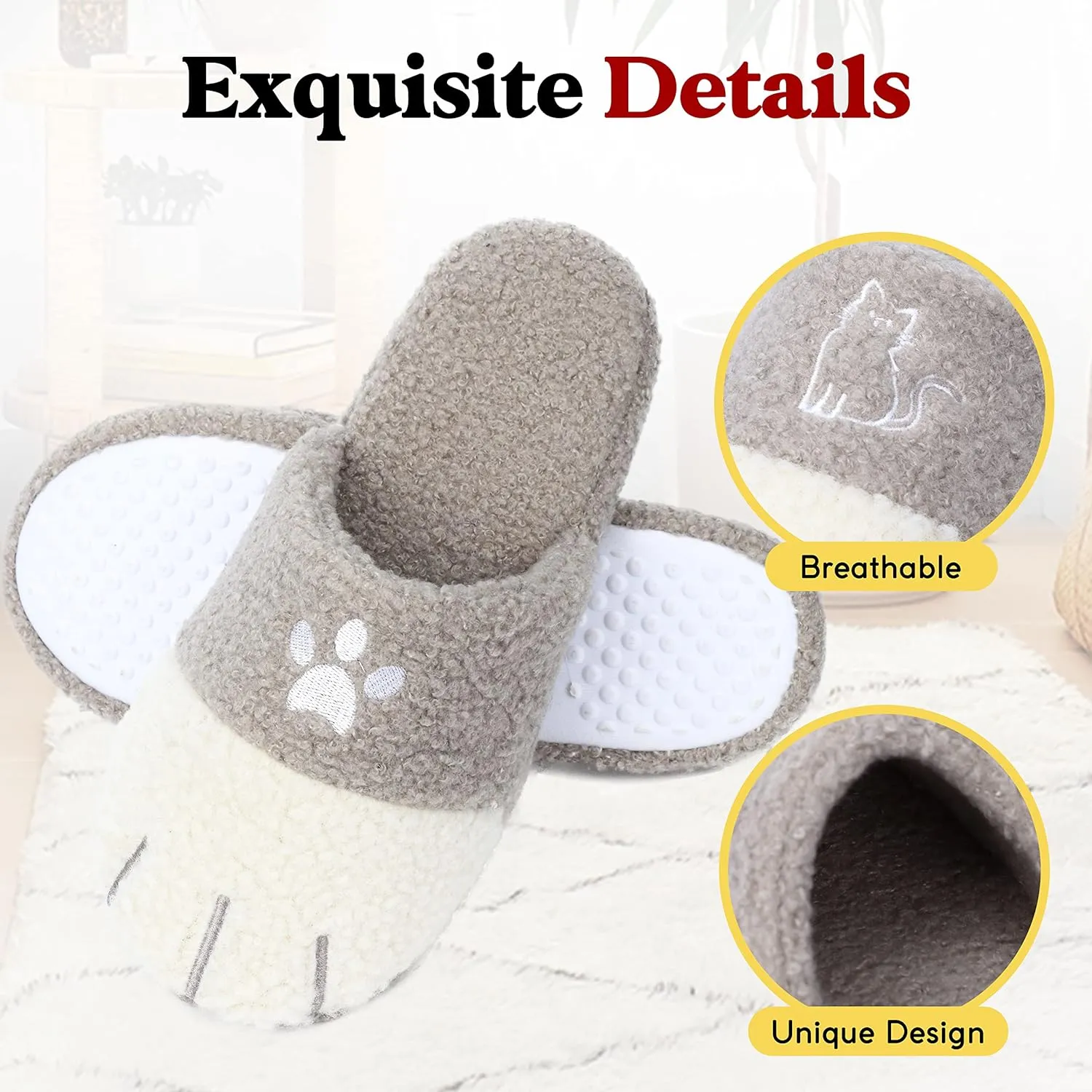 Cute Cat Paw Animal Slippers Anti-Skid Memory Foam House Shoes Warm Fluffy Fuzzy Women Slippers Christmas Halloween Gifts