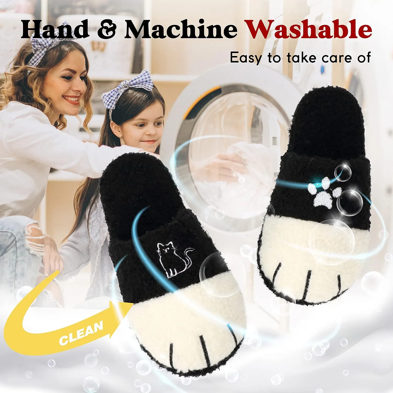 Cute Cat Paw Animal Slippers Anti-Skid Memory Foam House Shoes Warm Fluffy Fuzzy Women Slippers Christmas Halloween Gifts