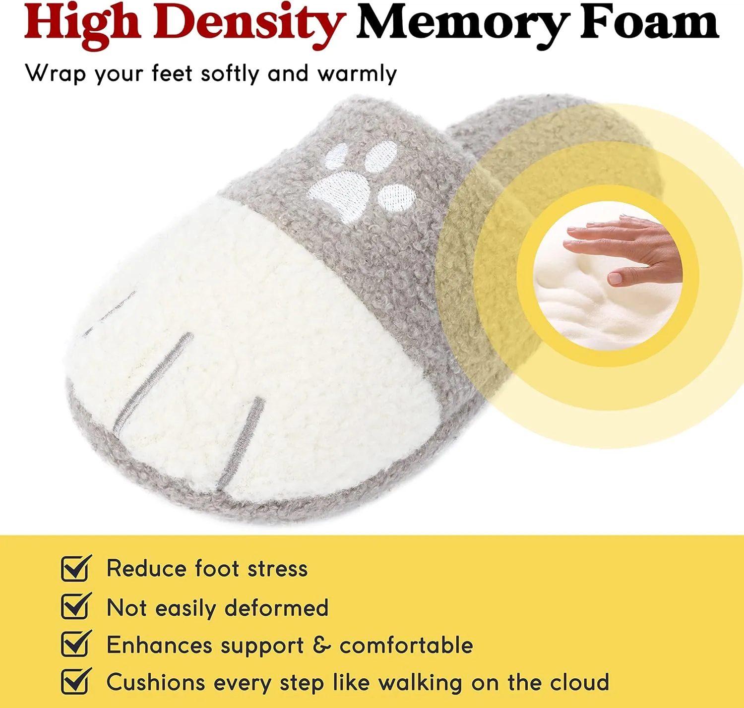 Cute Cat Paw Animal Slippers Anti-Skid Memory Foam House Shoes Warm Fluffy Fuzzy Women Slippers Christmas Halloween Gifts